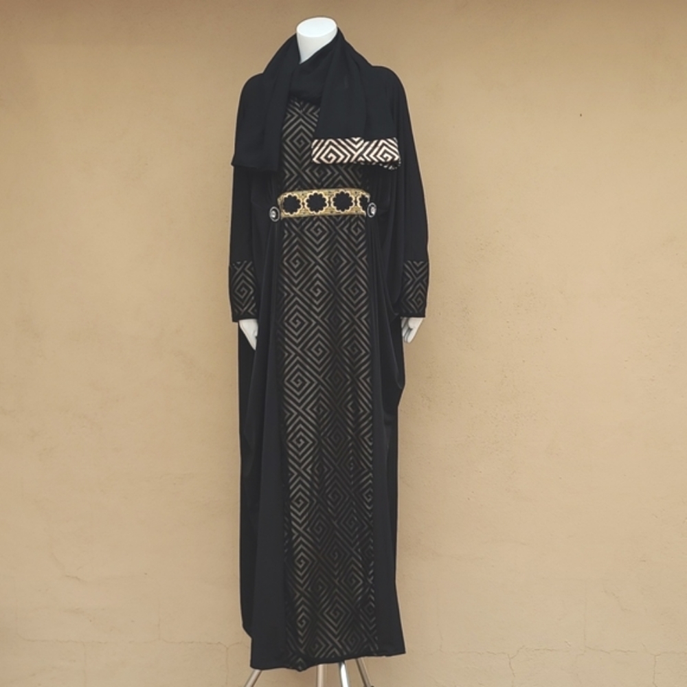 DUBAI CUSTOM ABAYA Wedding Dress Evening Kaftan Robe Maxi Thobe Scarf XL 1X 2X - Picture 3 of 16